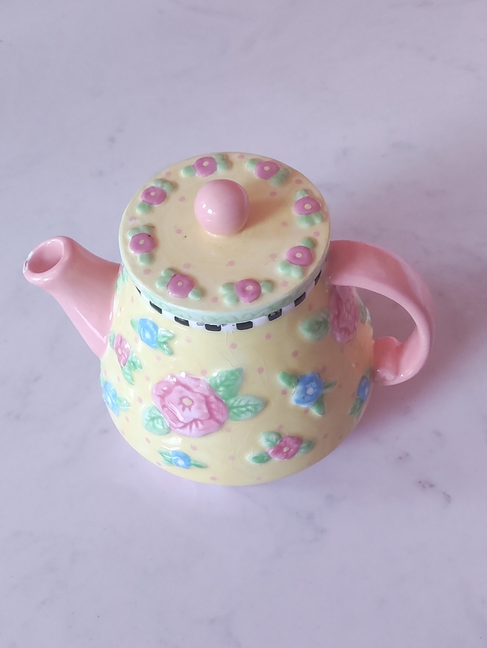 Kids Floral Ceramic Play Teapot - Pink and Yellow By Mary Engelbreit Year 2000